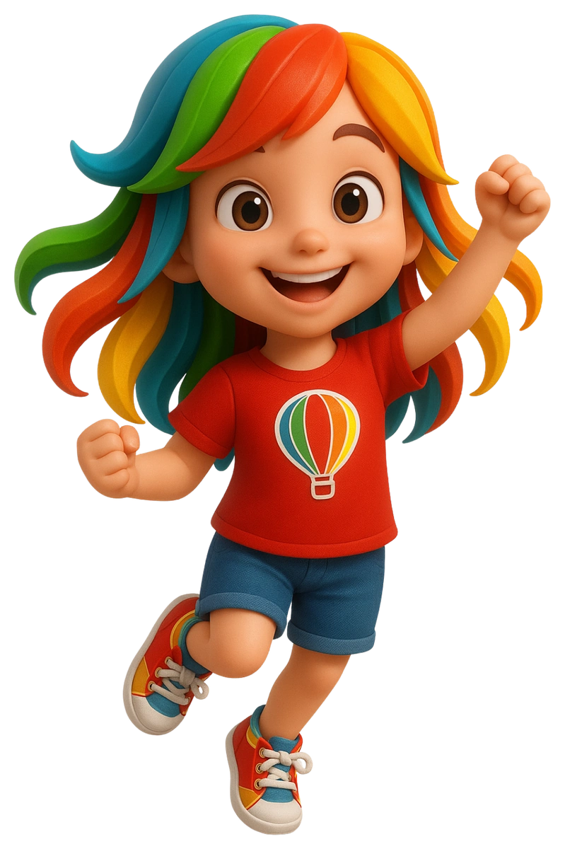 Mascote menina com cabelos coloridos