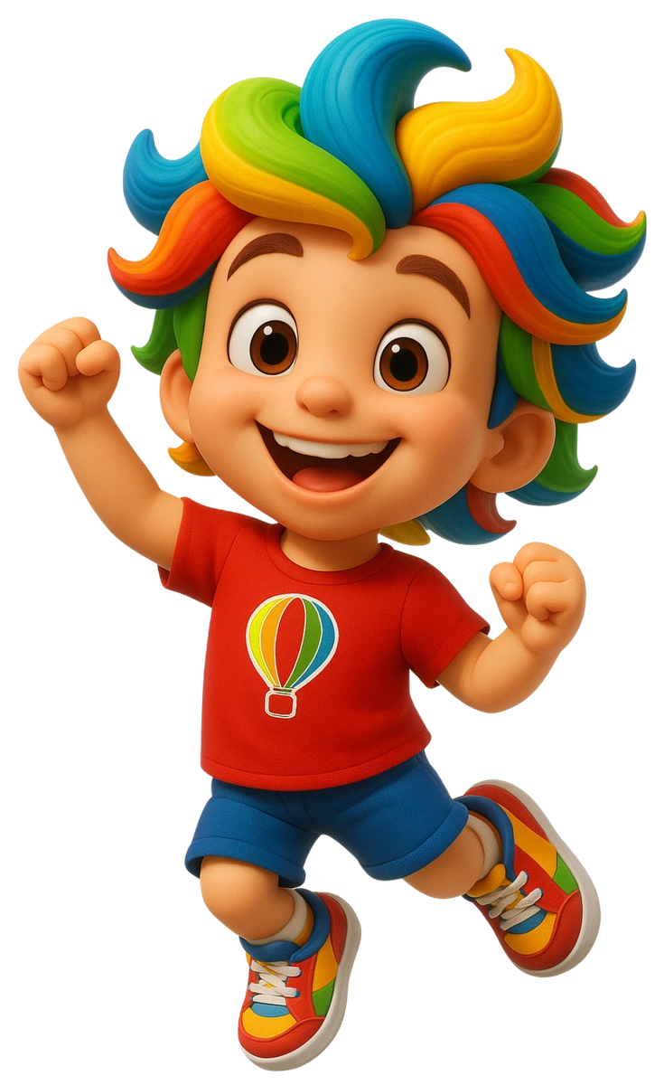 Mascote menino com cabelos coloridos